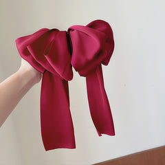 Satin Big Hair Bow Bridal Bow French Barrette Long Tail