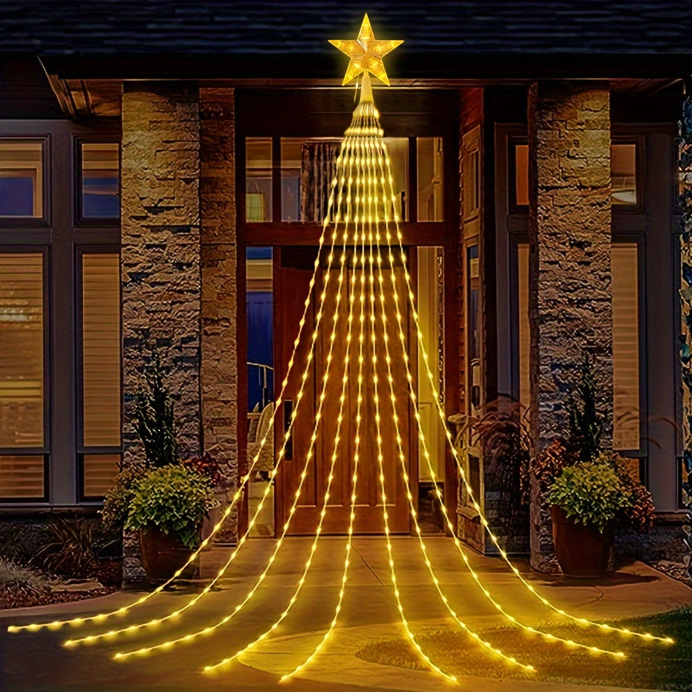 Solar Star Waterfall Lights 8 Modes Outdoor Christmas Decorative Lights
