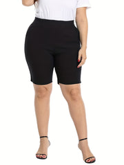  Shorts Women's Plus Solid Color Elastic Waist Shorts With Pockets