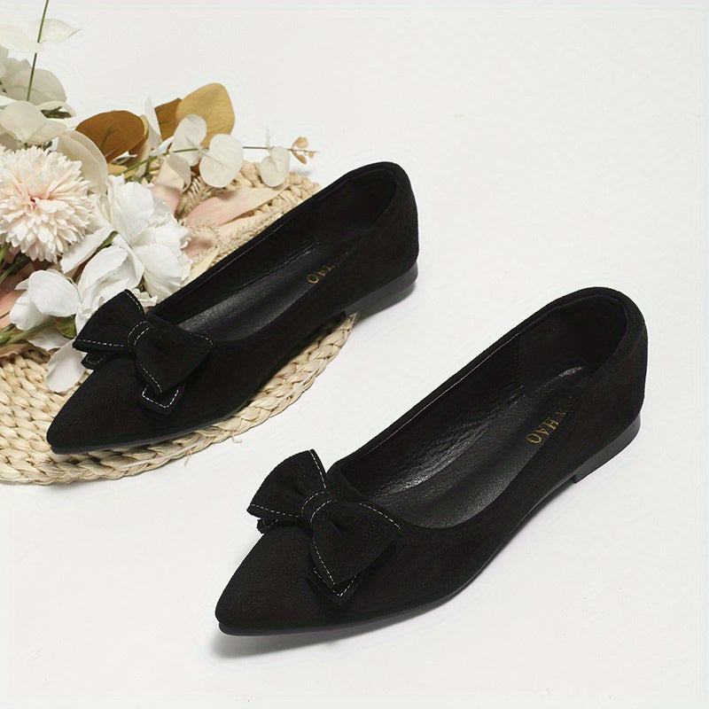 Women's Bowknot Ballet Flats Pointed Toe Slip On Shoes Comfy Walking Flats