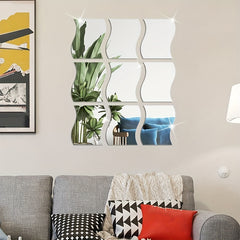 6pcs 3D Wavy Mirror Wall Stickers DIY Home Decorative Acrylic Mirror Wall Decor