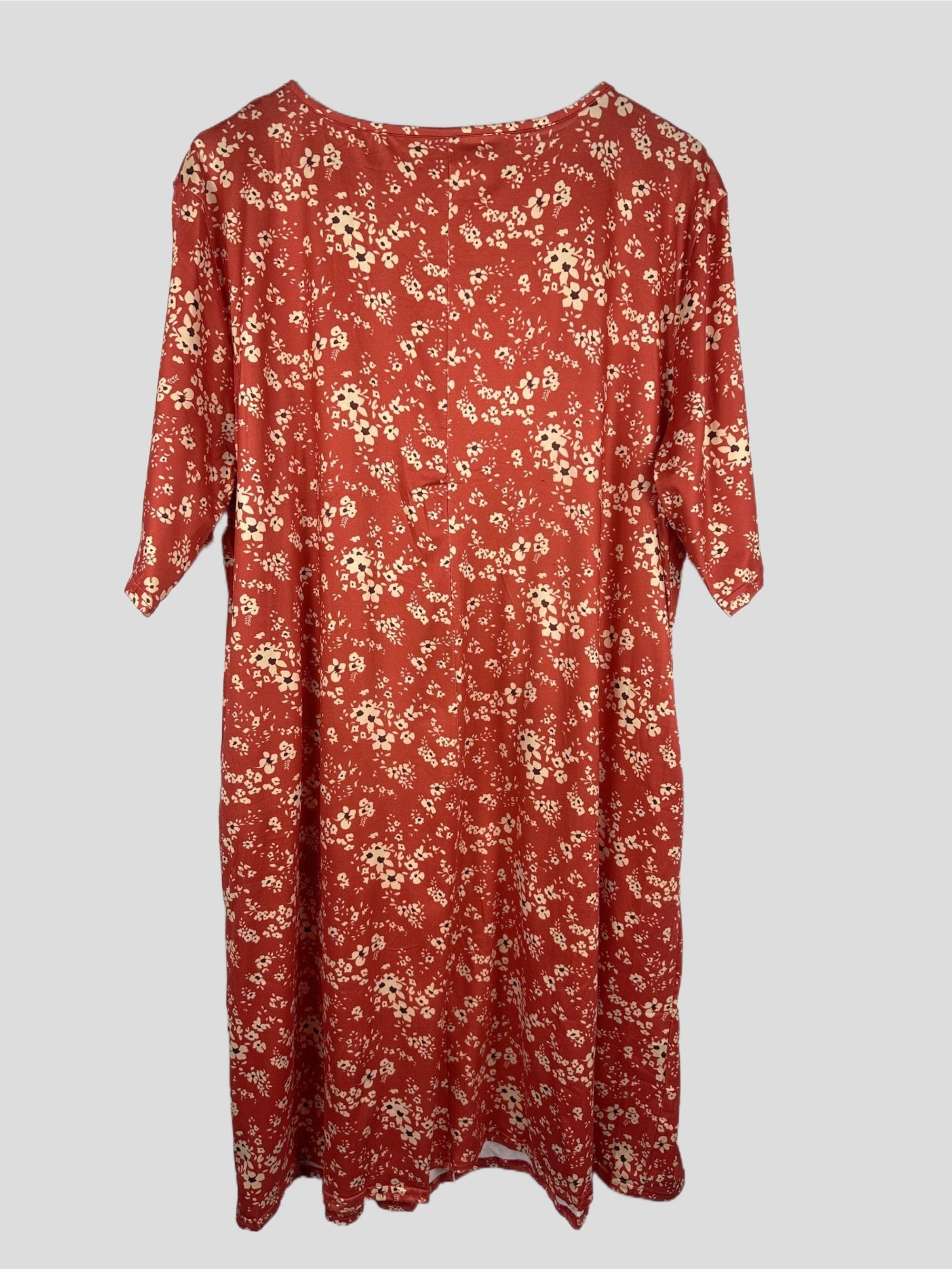  Floral Print Short Sleeve Dress With Pockets