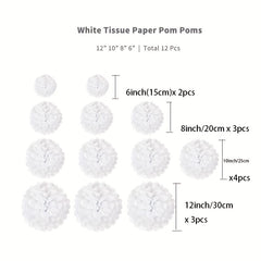 12pcs Tissue Paper Pom Poms Flowers Party Decorations DIY Hanging Paper Balls