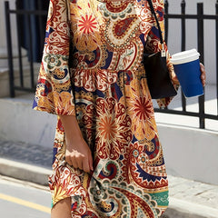  Boho Dress Women's Plus Paisley Print Bell Sleeve Dress