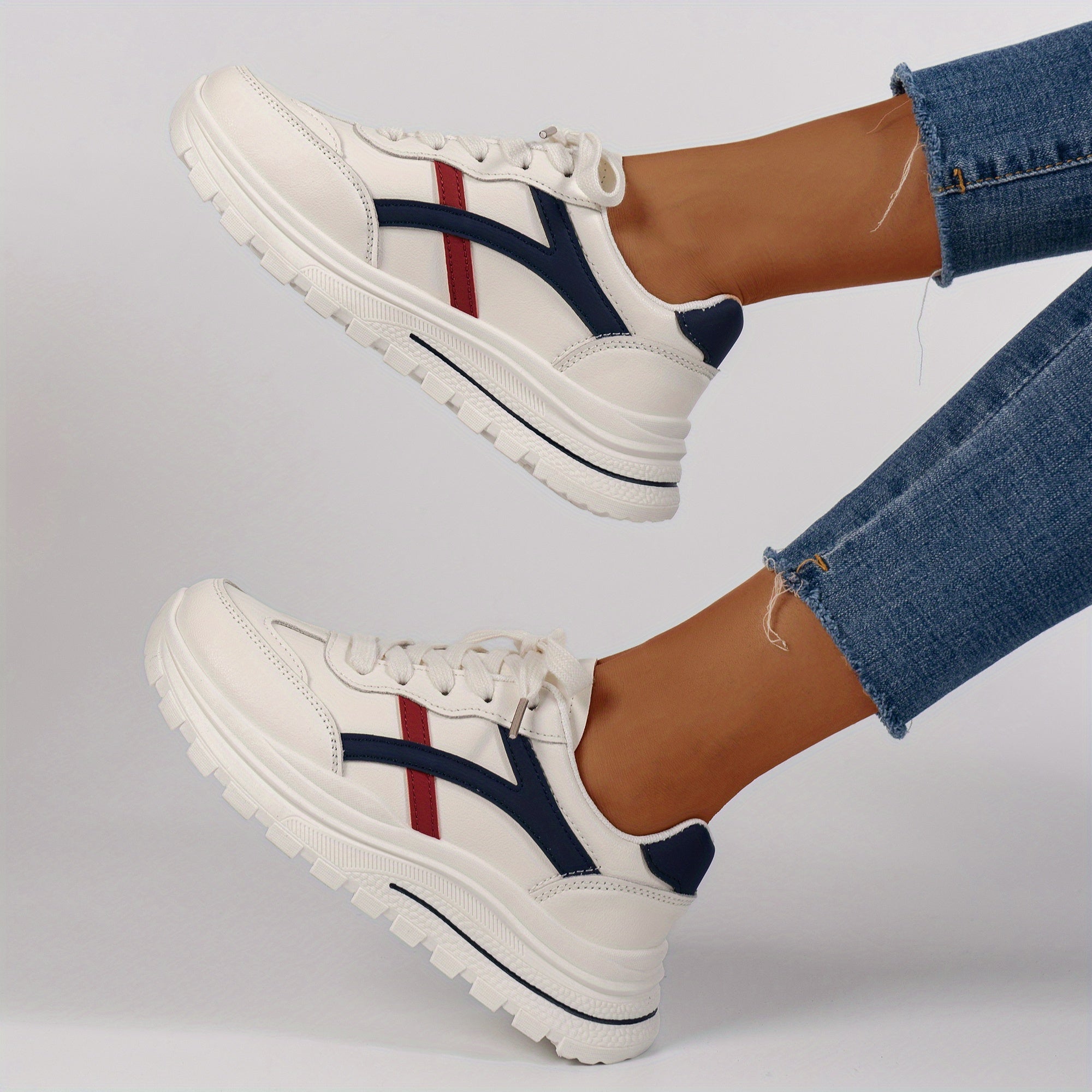 Women's Colorblock Flatform Sneakers Lace Up Low Round Toe Casual Shoes