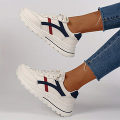 Women's Colorblock Flatform Sneakers Lace Up Low Round Toe Casual Shoes
