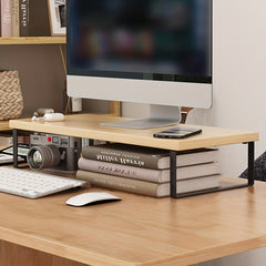 Wooden Monitor Stand for Computer Desk with Folding Storage Table