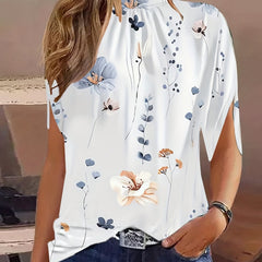  Floral Print Mock Neck Blouse