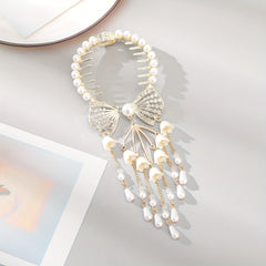 Rhinestone Banana Clip Flower Tassel Hair Clip Prom Party