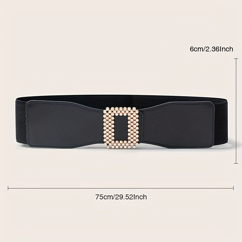Geometric Rhinestone Buckle Belt PU Wide Be...