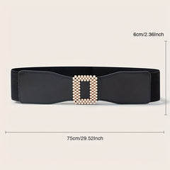 Geometric Rhinestone Buckle Belt PU Wide Be...