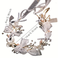 Faux Pearl Bridal Headband with Mesh Streamer Wedding Hair Accessory