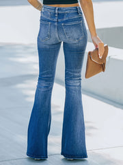  Casual Jeans Women's Plus Washed Pipping Button Fly High Stretch Flare