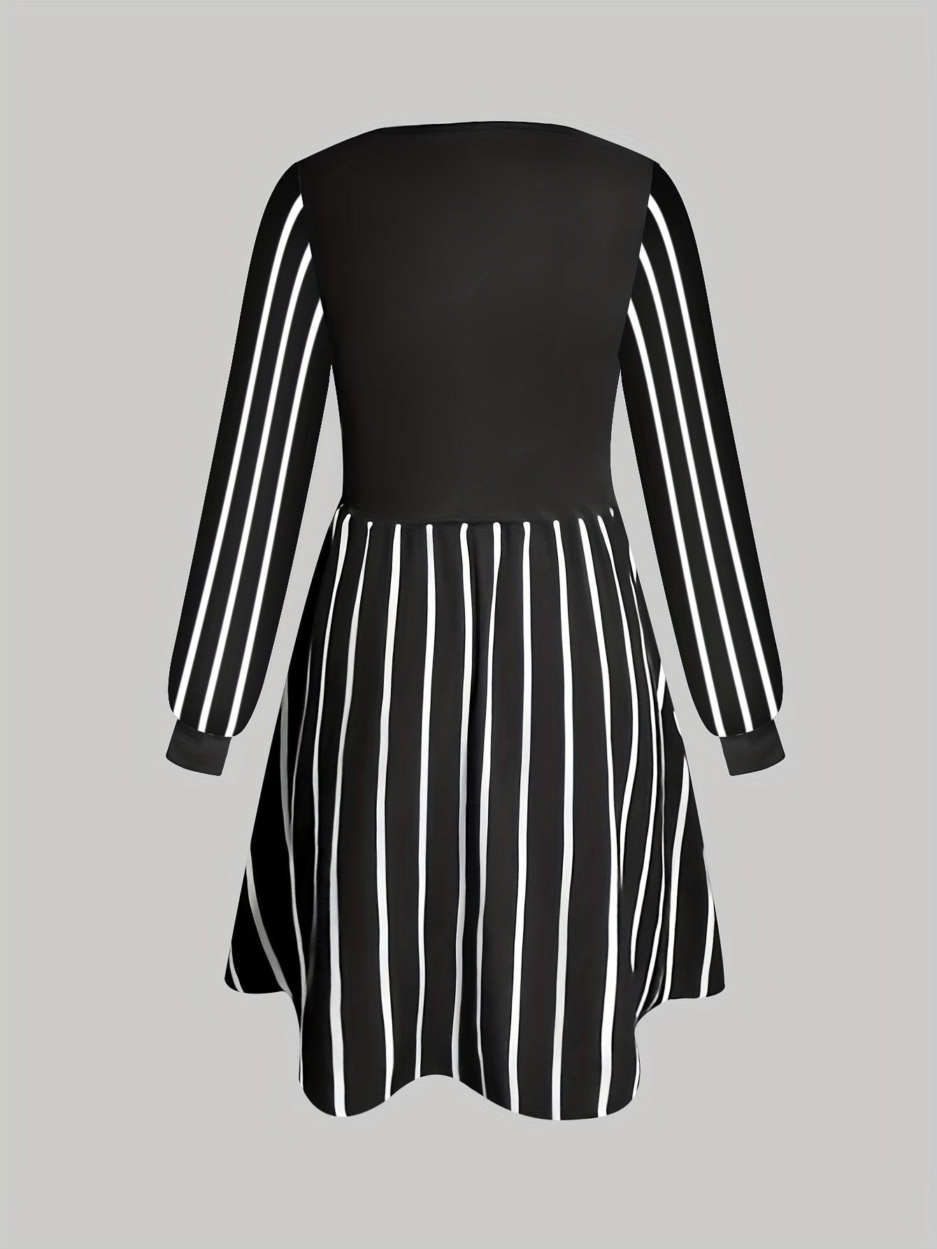 Colorblock Striped Long Sleeve Round Neck Dress