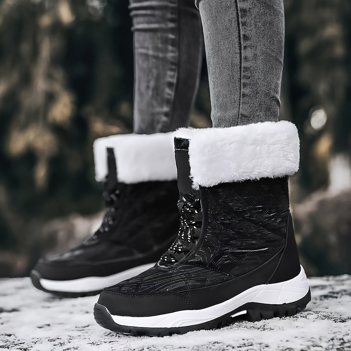 Women's Waterproof Snow Boots High Top Lace Up Hiking Boots