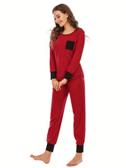 Striped Print Lounge Set Long Sleeve Top & Elastic Waistband Pants
