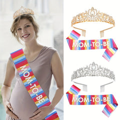 MOM TO BE Rhinestone Headbands With Sash Set