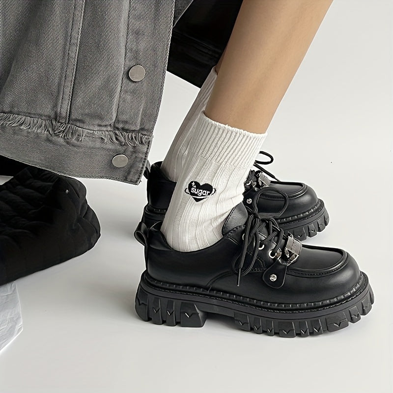 Women's Lace Up Platform Oxford Chunky Heel Shoes