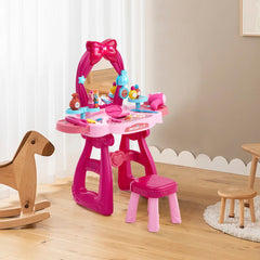 Kids Vanity Table and Chair Set with Mirror Princess Makeup Toy
