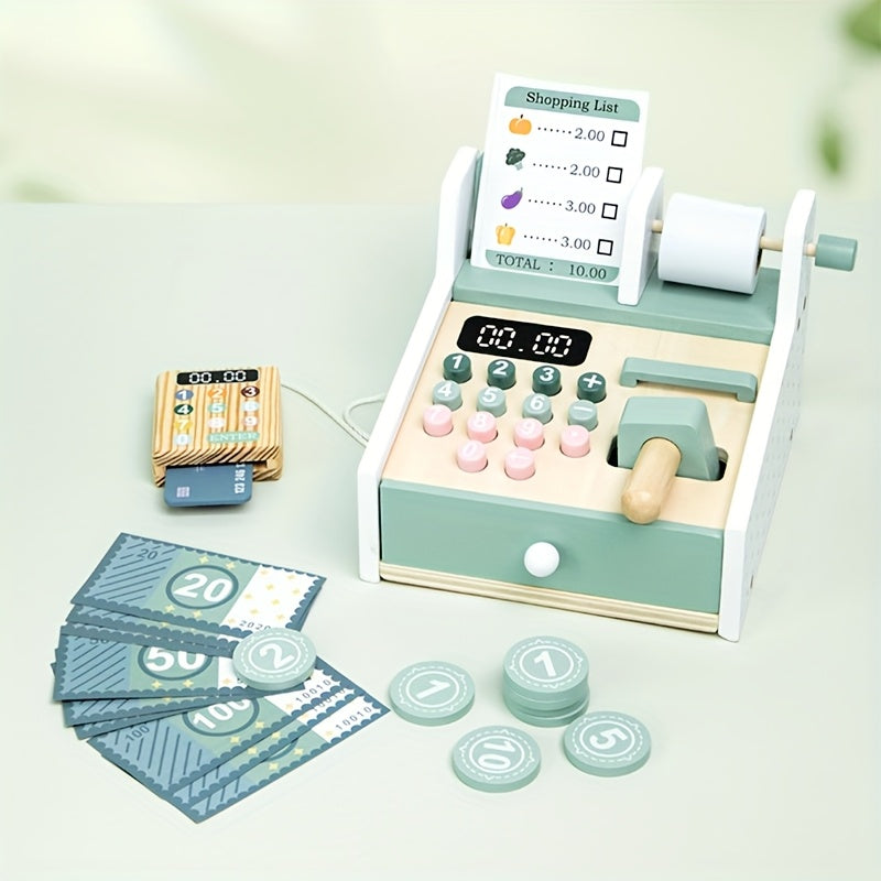 Wooden Toy Cash Register for Kids with Money Recognition and Arithmetic