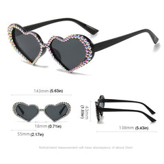 Rhinestone Heart Sunglasses Tinted Lens UV Protection