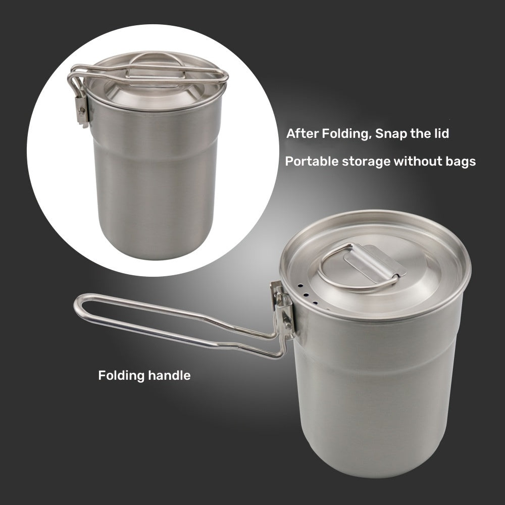 Silver Outdoor Stainless Steel Cooking Pot with Lid - Camping Light