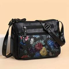 Vintage Flower Embossed Hobo Shoulder Bag Solid Crossbody Bag