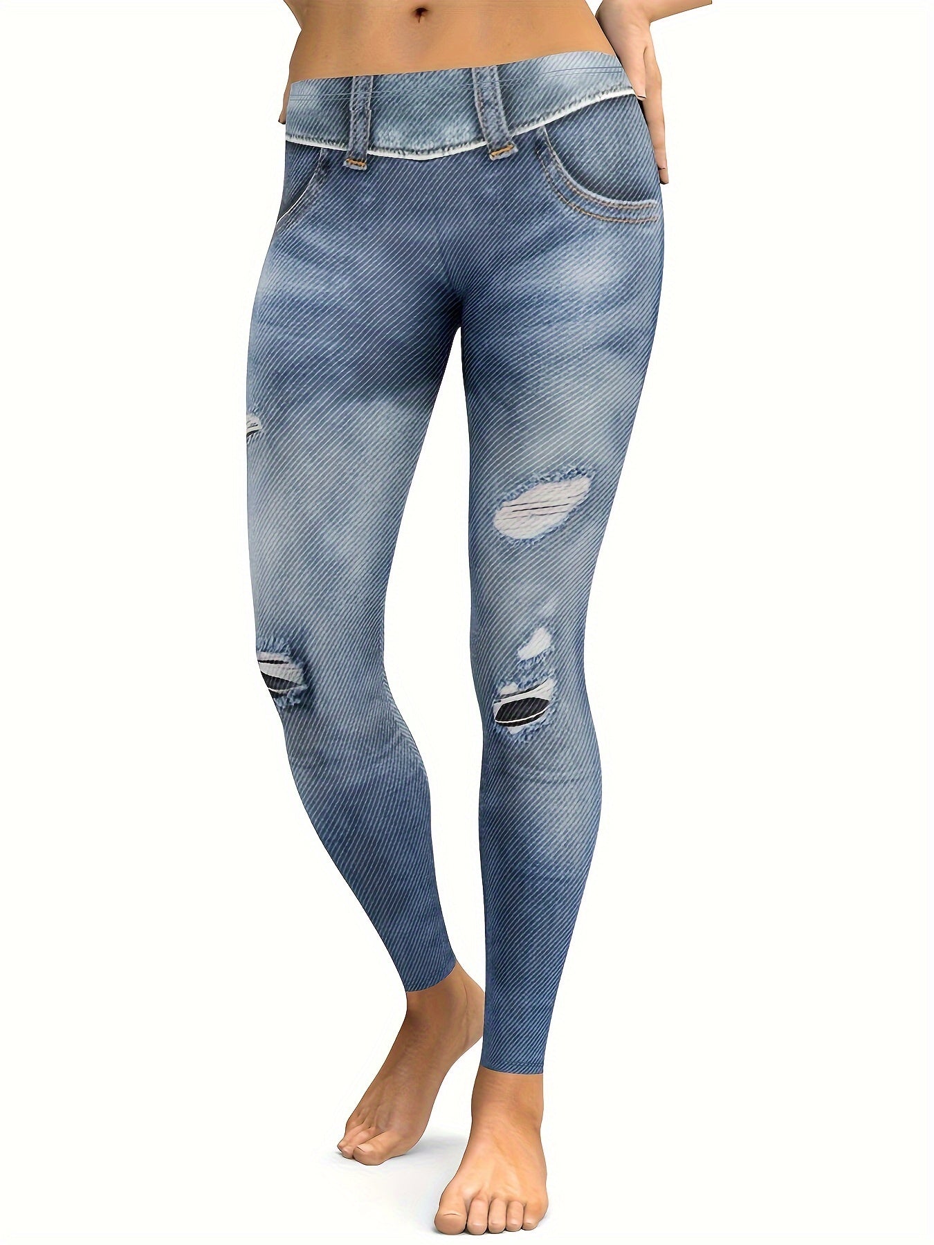  Denim Print Skinny Leggings Medium Stretch