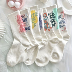 7 Pairs Letter Print Socks Women's Mid Tube Stockings