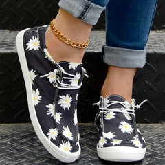 Daisy Print Canvas Low Top Lace Up Casual Shoes