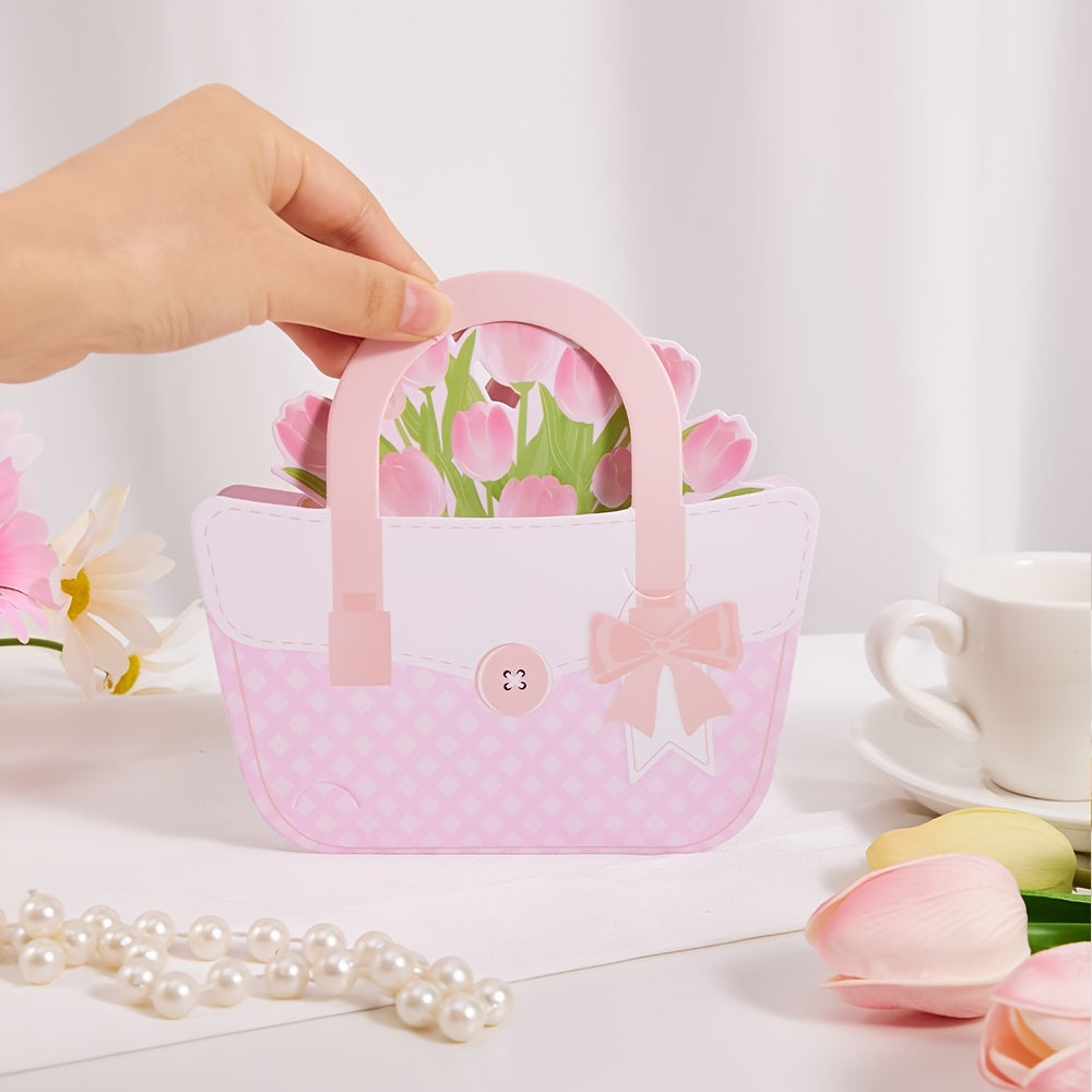3D Pop Up Tulip Flower Basket Greeting Card with Envelope