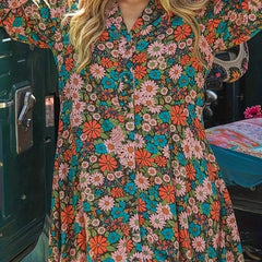  Floral Print Long Sleeve Dress