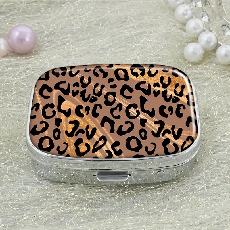 Leopard Print Pill Case 2 Compartment Medicine Organizer Portable Vitamin Box