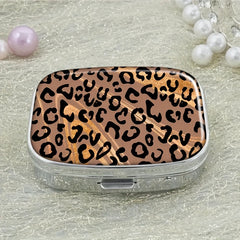Leopard Print Pill Case 2 Compartment Medicine Organizer Portable Vitamin Box
