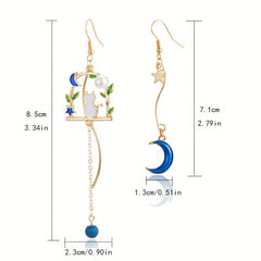 Kitten Moon Star Leaf Tassel Earrings