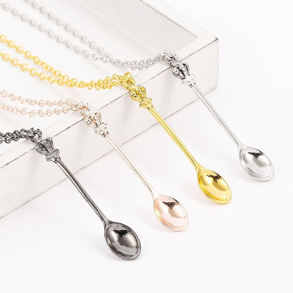 Minimalist Crown Mini Teaspoon Pendant Classic Necklace Vintage Crown Spoon