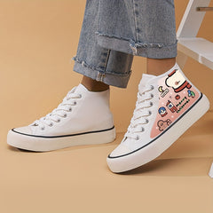 Christmas Cartoon Print Lightweight High Top Canvas Sneakers
