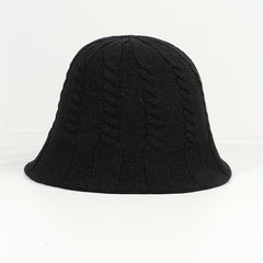 Ribbed Knitted Bucket Hat Solid Basin Hat Casual Sunscreen Travel Beach Hat