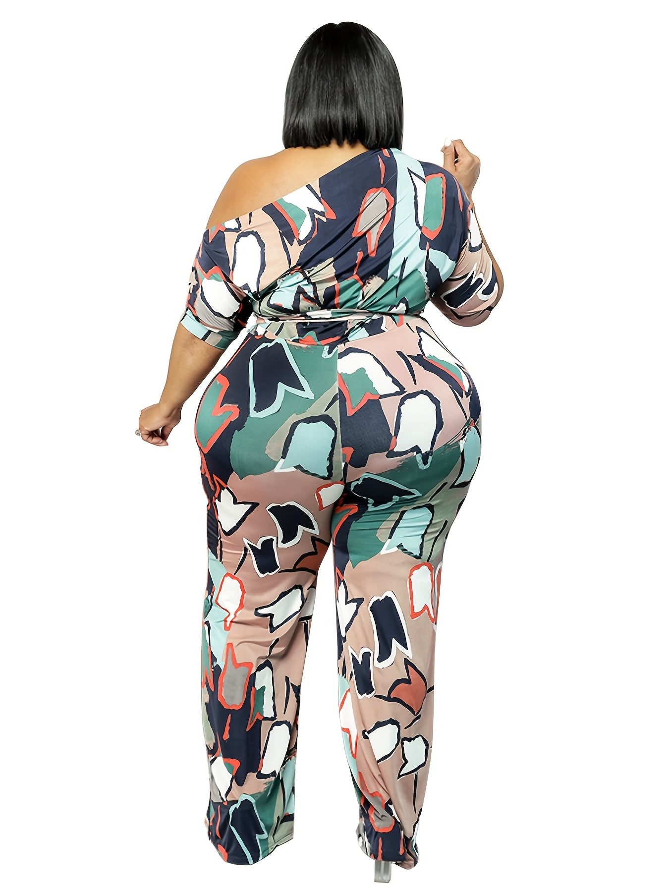  Graphic Print One Off Shoulder Jumpsuit