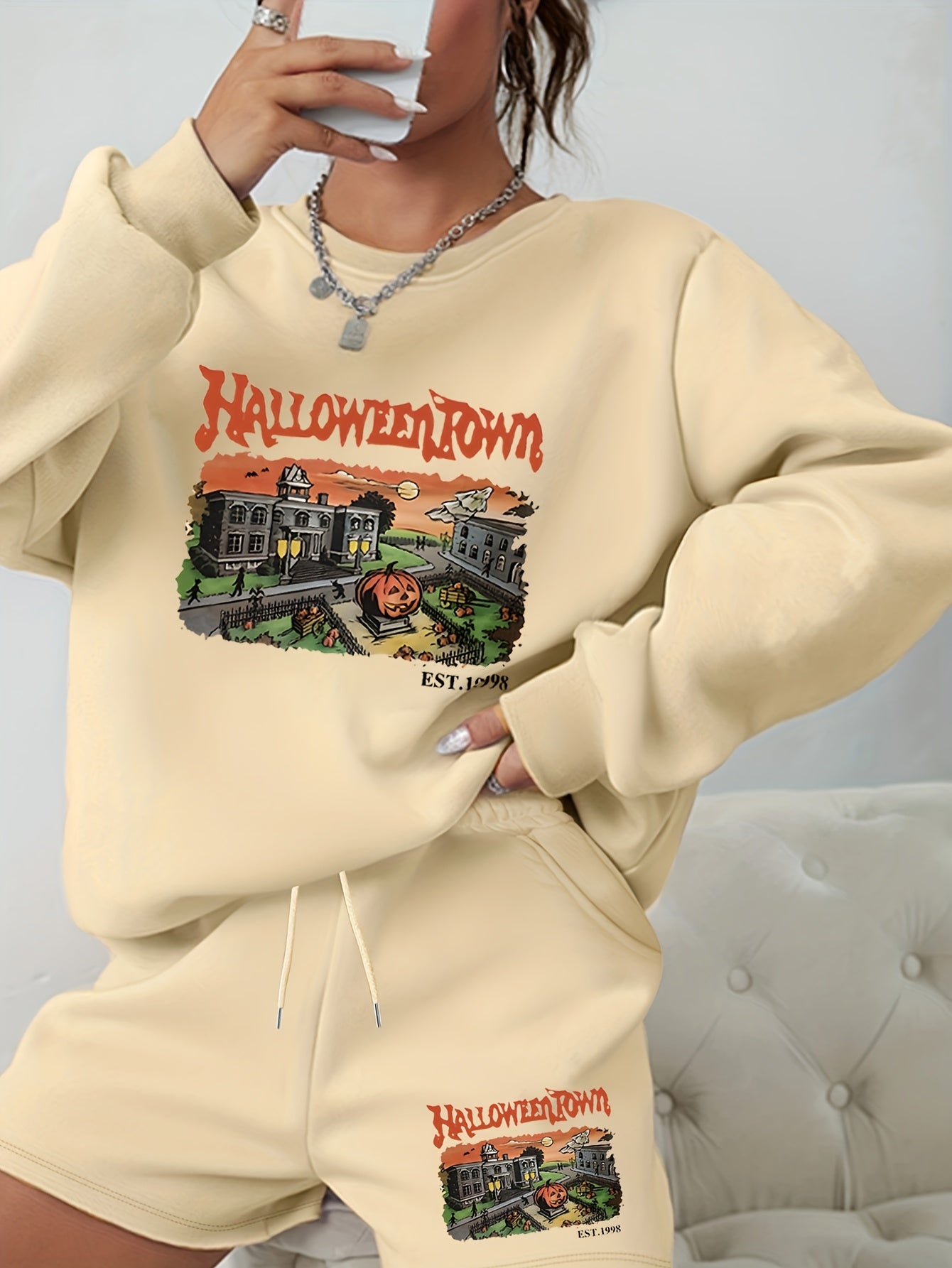  Halloween 2pcs Set Sweatshirt & Shorts Outfits
