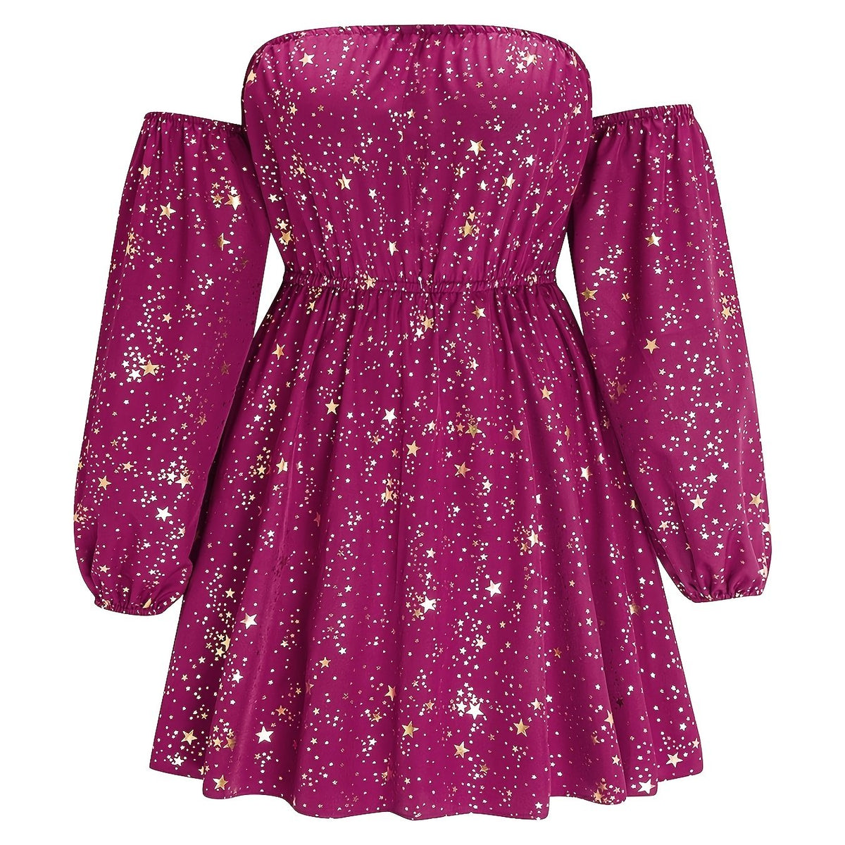 Golden Star Print Off Shoulder Mini Dress