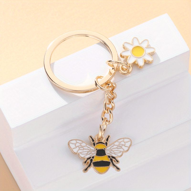 Bee Flower Charm Keychain Key Ring Backpack Handbag Purse Pendant
