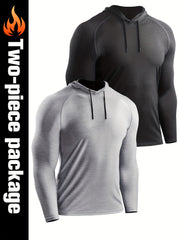 2pcs Men's Hooded Sports T-shirt Quick Drying Top