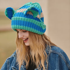 Multicolor Cat Ears Woolen Hat Winter Women Warm Knitted Hat