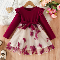 Kid Girl Butterfly Embroidery Tulle Ruffle Sleeve Dress