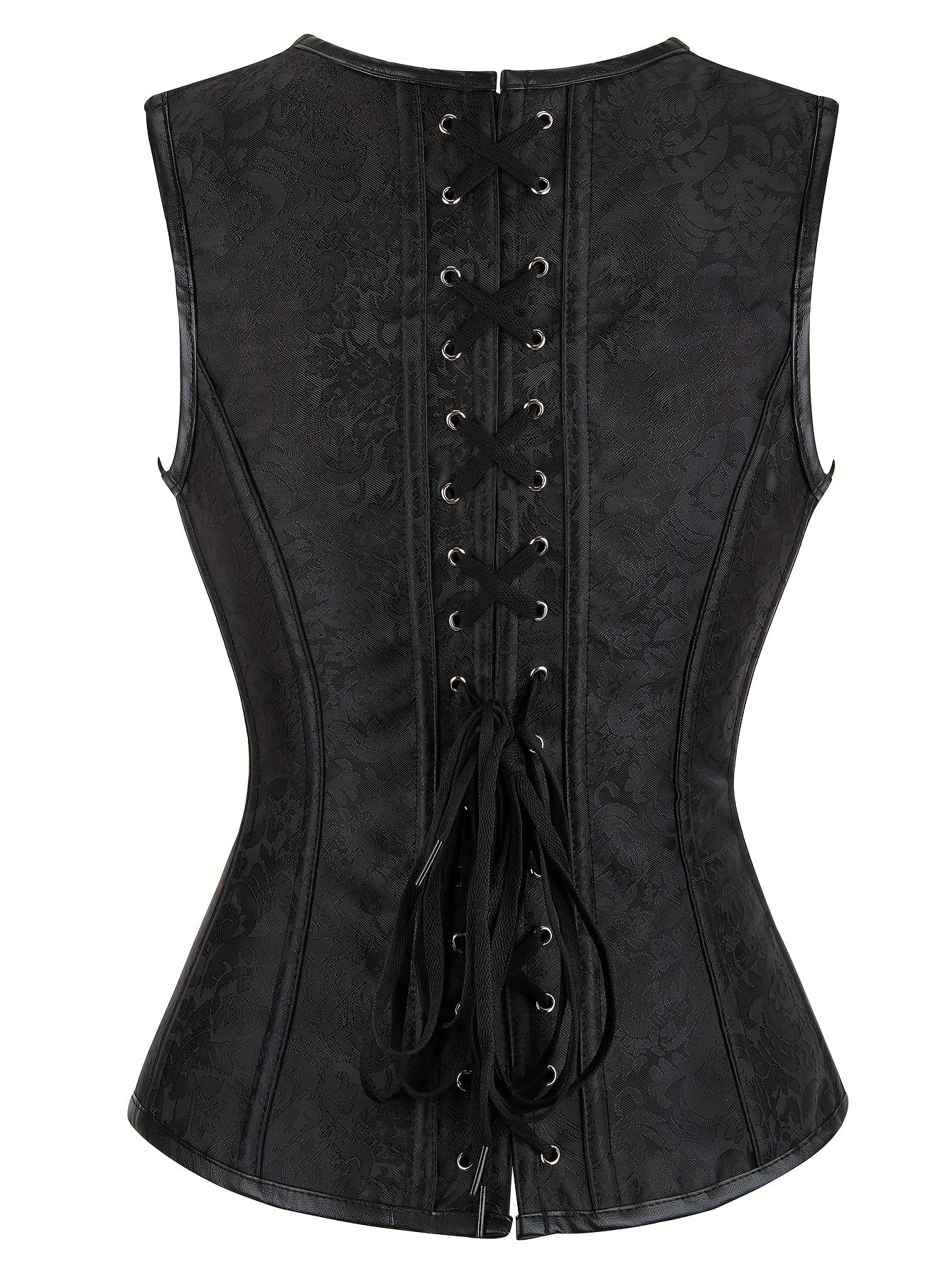 Jacquard Strapless Corset Bustier Retro Style Lace Up Body Shaper