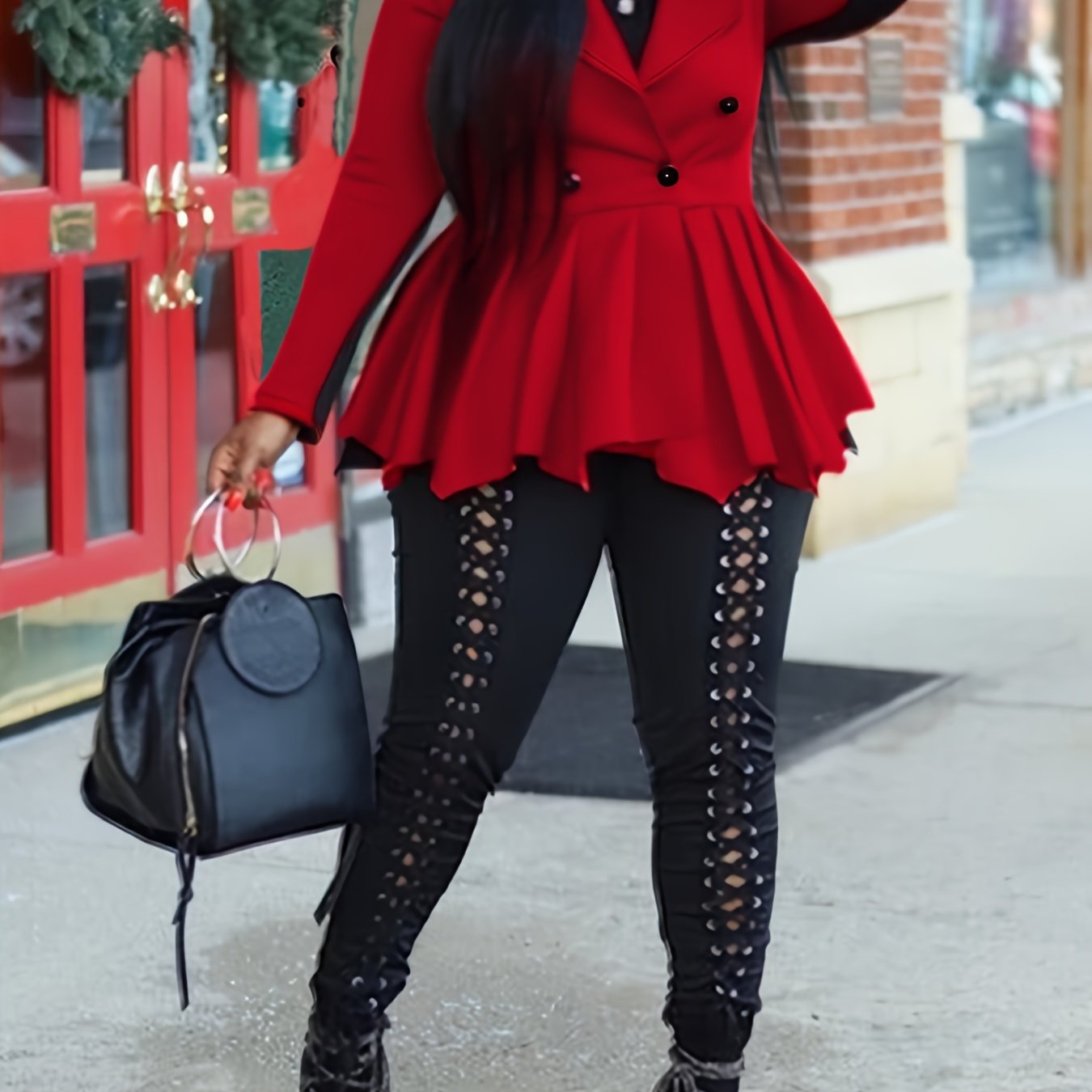  Colorblock Long Sleeve Double Breasted Mini Dress