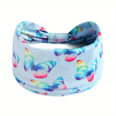 Colorful Butterfly Print Headband Sports Turban Stretchy Hairband
