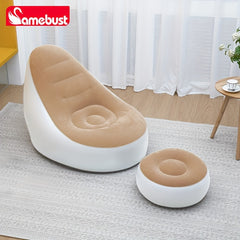 Flocking Inflatable Deck Chair With Ottoman - Foldable Lounger Sofa