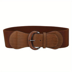 Vintage PU Leather Oval Buckle Elastic Belt for Women